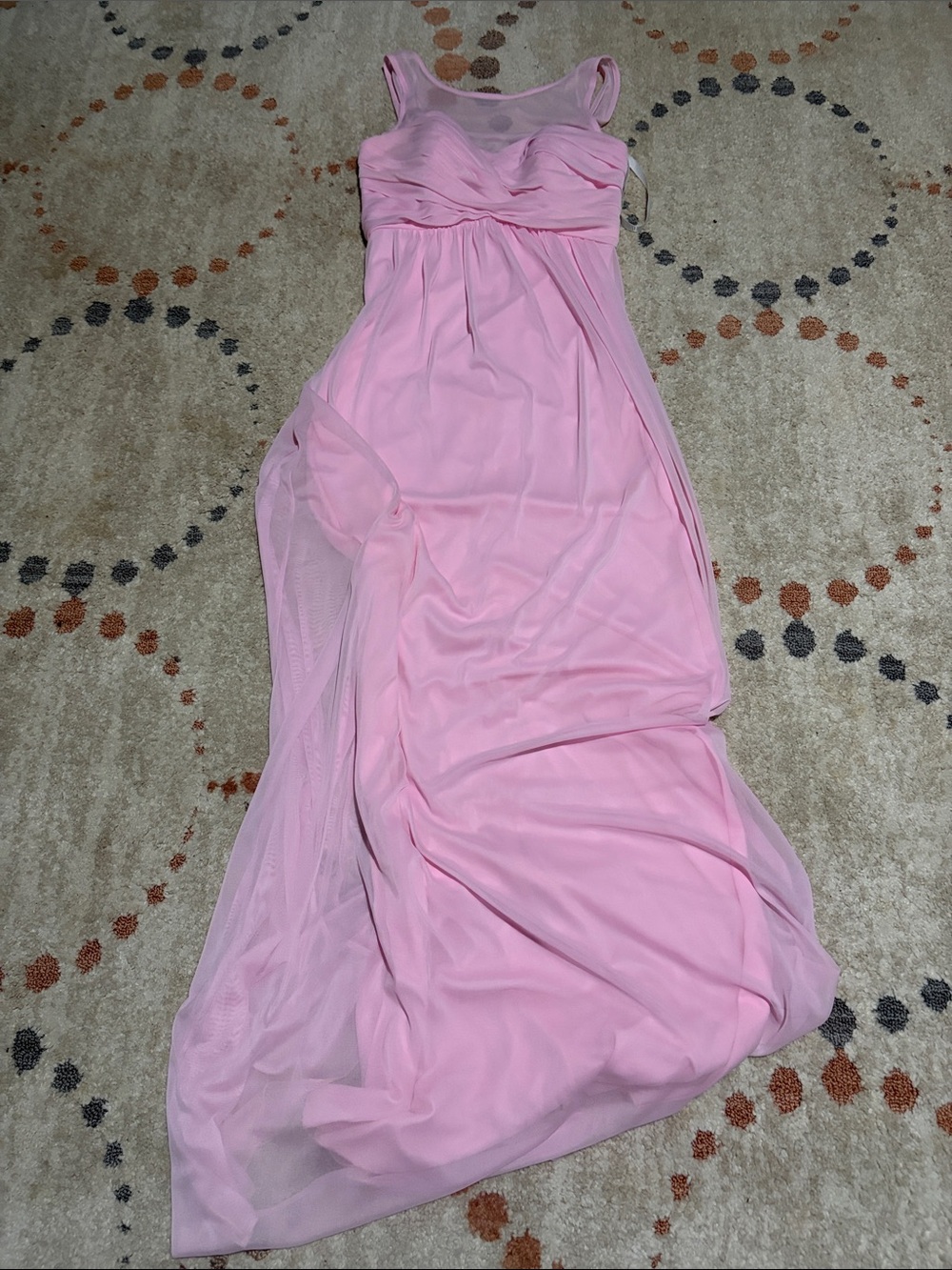 David's Bridal Light Pink Chiffon Maxi Gown